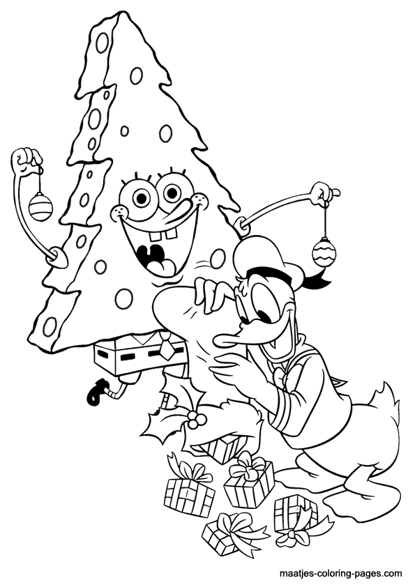 Donald Duck and Spongebob Christmas coloring pages