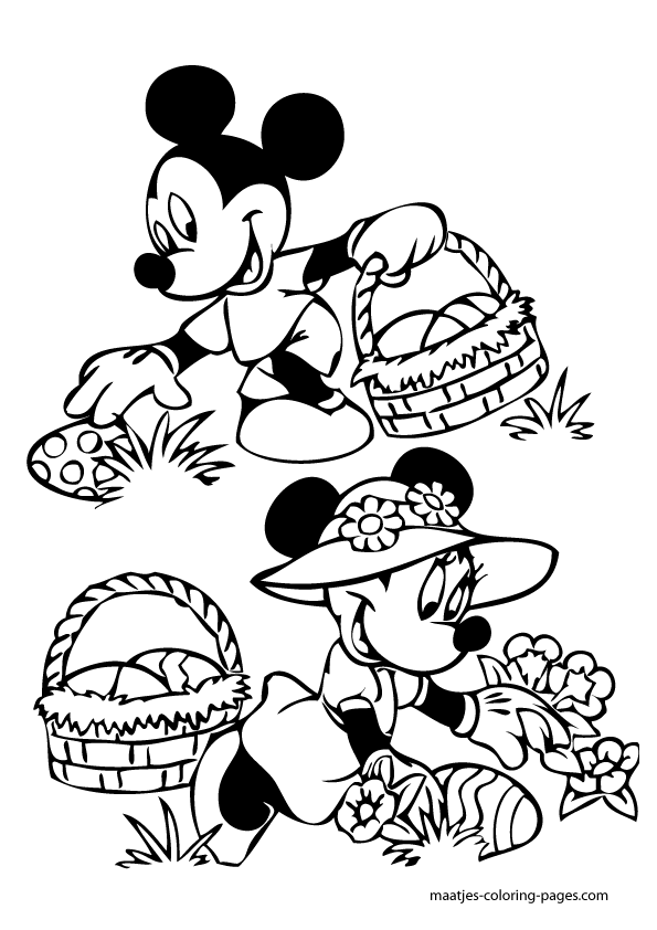 Mickey and Minnie Mouse searching easter eggs
