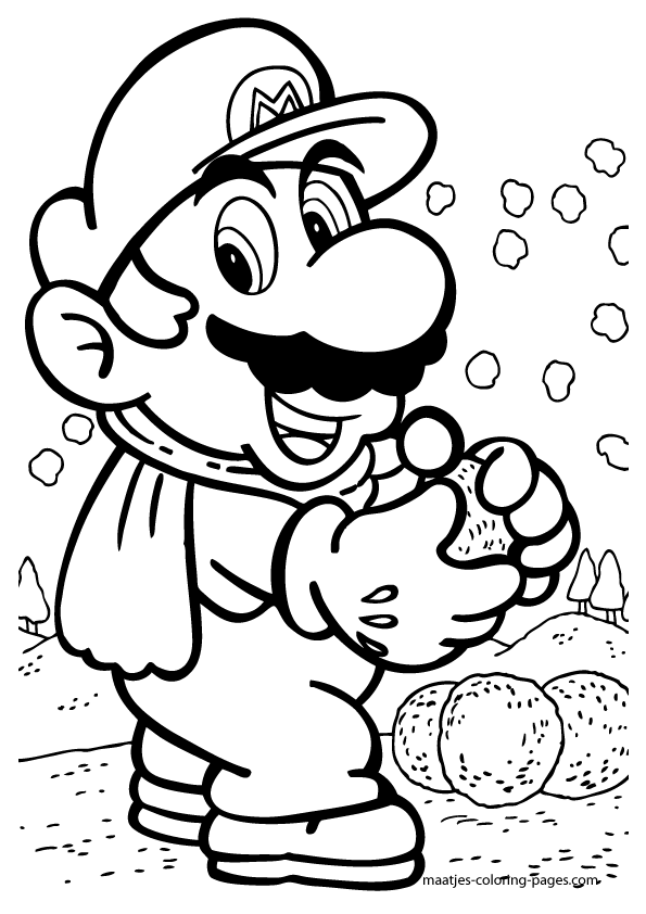 Super Mario throws snowballs