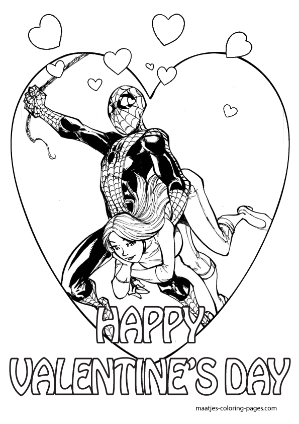 Spiderman and Mary Jane Valentines Day coloring pages for kids