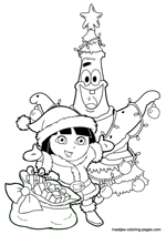 Patrick Star as christmas tree and Dora the Explorer as Santa Claus with presents