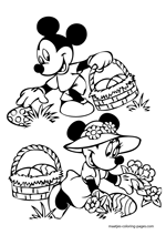 Mickey and Minnie Mouse searching easter eggs